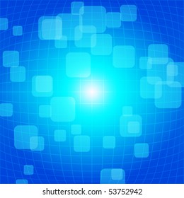 Blue vector background with squares and net