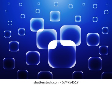 Blue vector background with transparent blue squares, abstraction