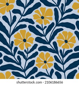 BLUE VECTOR BACKGROUND WITH YELLOW FLOWERS