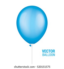 Blue vector balloon on a white plastic stick, isolated on background. Realistic balloon illustration for party, celebration, festival, birthday or branding design decoration.