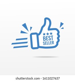 blue vector banner best seller with thumb up. vector illustration