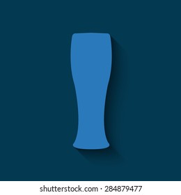 Blue Vector beer icon. with shadow on a blue background