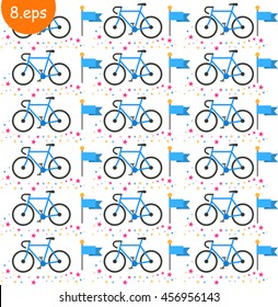 Blue vector bicycle. Pattern of retro bicycles