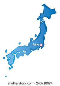 Blue vector border and map of Japan, Tokyo - Capital City. EPS Illustration and graphic element.