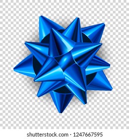 Blue vector bow knot isolated on transparent background. Realistic ribbon bow. Vector object. Design element for Christmas, New Year, Wedding, Birthday, Valentine Day, anniversary, celebration. EPS10