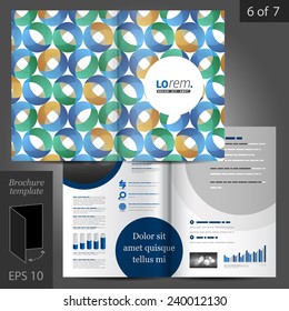 Blue vector brochure template design with round pattern