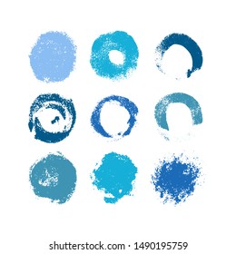 blue vector brush strokes circles of paint on white background 