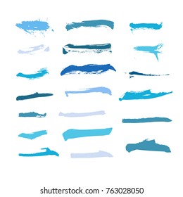 blue vector brush strokes of paint on white background 