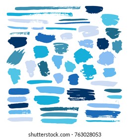 blue vector brush strokes of paint on white background 