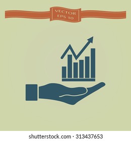 Blue Vector Business Growing Chart Presentation Icon in hand - vector icon