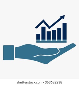 Blue Vector Business Growing Chart Presentation Icon in hand - vector icon