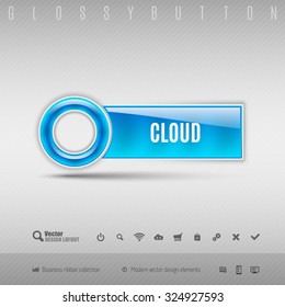 Blue vector button with icons. Design elements.