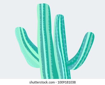 . Blue Vector Cactus. Prickly Tree with Needles. Cactus for Web Design, Wallpapers, Illustrations, Postcards, Invitations, Textile, Fabrics, Tiles, Posters, Banners. Beautiful Realistic Cactus.