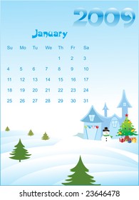 blue vector, calendar for 2009 with xmas theme