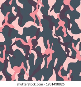 Patrón de camuflaje vectorial azul, impresión moderna de moda. Manchas rosas. Textura sin inconvenientes.