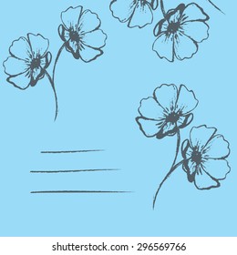 Blue vector card with hand-drawn flowers