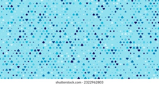 Blue Vector Cards Signs Random Pattern Casino Background. Symbols of Playing Cards Spades, Hearts, Diamonds, Clubs. Casinos Business Advert Vector Design Background. Gambling Concept.