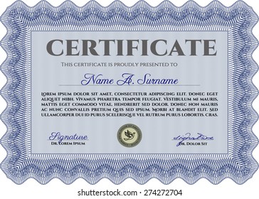 Blue Vector certificate background. Modern style