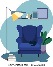 blue vector chair
illustration of home room, comfort