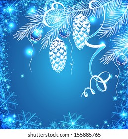 Blue vector Christmas background with fir branch