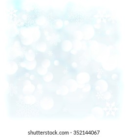 Blue vector Christmas background with snowflakes and with white frame.