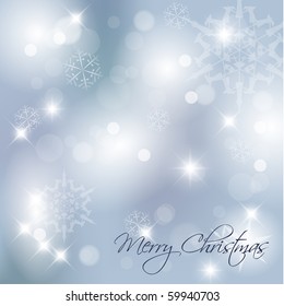 Blue Vector Christmas background with white snowflakes and place for your text