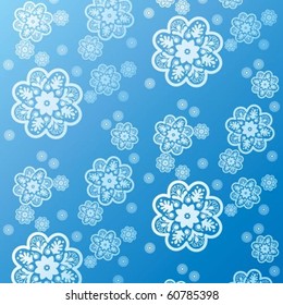 Blue Vector Christmas background with white snowflakes