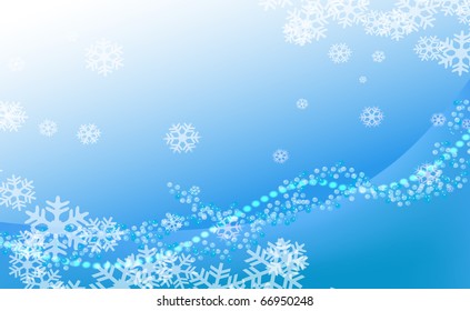Blue Vector Christmas background with white snowflakes