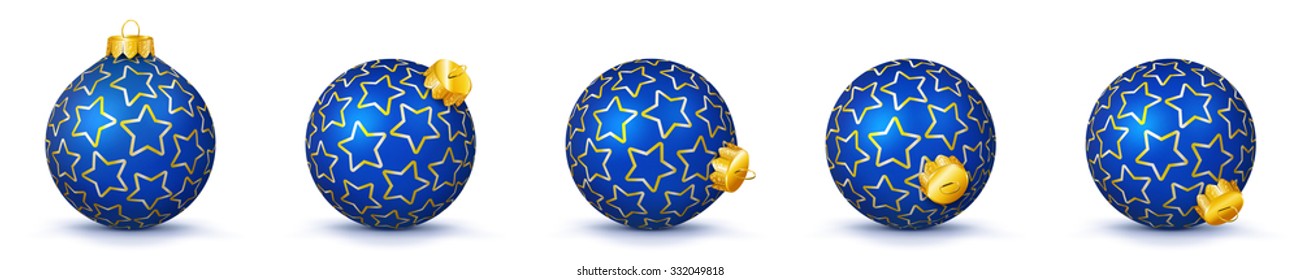 Blue Vector Christmas Balls Collection with Starlet Texture - Panorama Bauble Set - Star Pattern - X-Mas Decorations - Each Ball is in Extra Vector Layer, Cleanly Separated - Christmas Tree Decor.