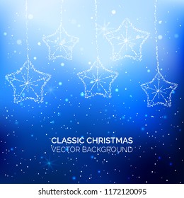 Blue vector christmas holiday background with shining stars. Vector illustration for your graphic design.