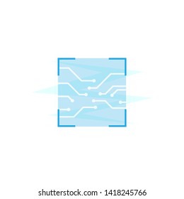 Blue vector circuit board icon. Futuristic electronics symbol.