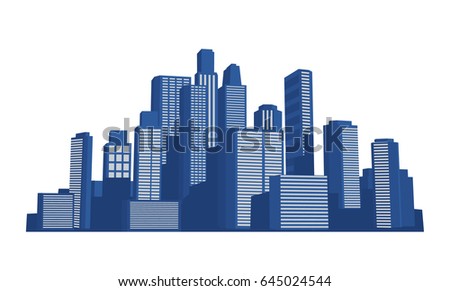 Blue vector city skyline isolated on white background