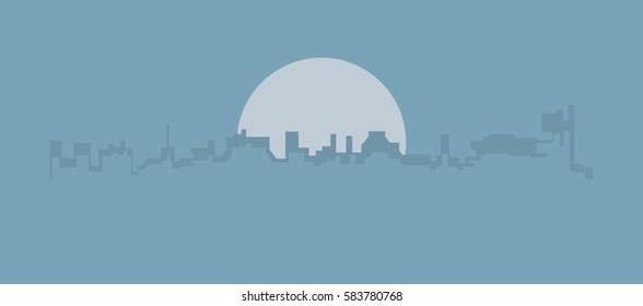 Blue vector cityscape silhouette and full moon
abstract city illustration