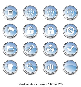 Blue vector collection part 3 (document, smiley, sad face, neutral face, flag, unlocked, locked, prohibited, folder, link, radioactive, ok, shield, search, poll, blank). See my portfolio for more.