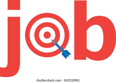 Blue vector dart on red bullseye target text job.