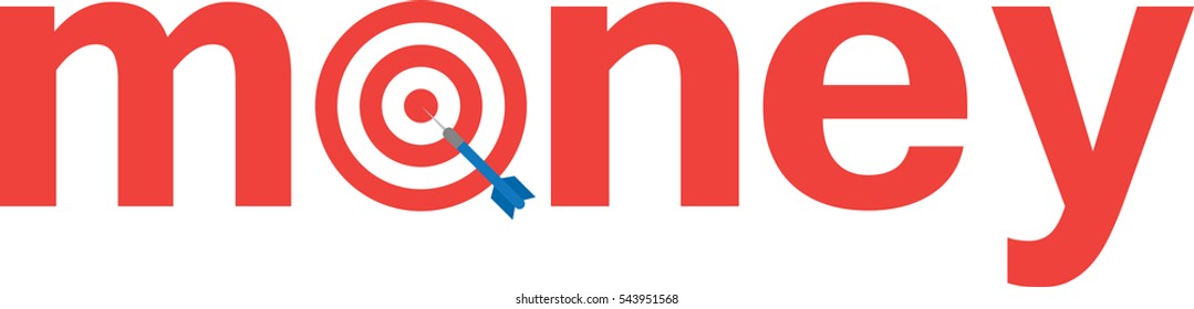 Blue vector dart on red bullseye target text money.