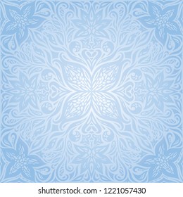 Blue vector decorative flowers background trendy floral ornamental fashion wallpaper mandala design