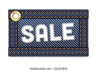 Blue vector denim rectangular Sale tag with border