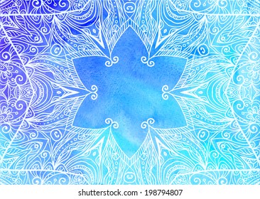 Blue vector doodles watercolor background