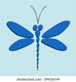 Blue vector dragonfly on the light blue background