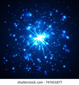 Blue vector dust explosion on black background.