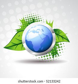 blue vector earth with green leaves around it