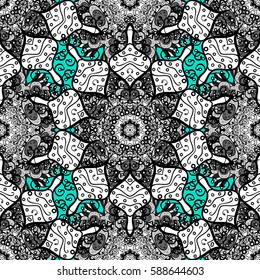 Blue vector ethnic elements seamless pattern.