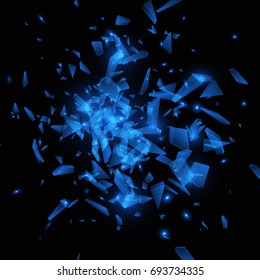 Blue vector explosion. Shatter Glass. Abstract background
