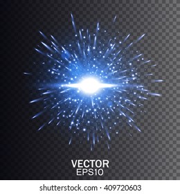 Blue Vector Explosion. Star Burst With Sparkles. Glow Light Effect. Vector Illustration On Transparent Background.