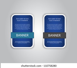 Blue vector fabric textured banners with fabric buttons
