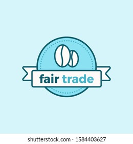 Blue Vector Fair Trade Icon. Illustration of Coffee Beans with Fair Trade Banner