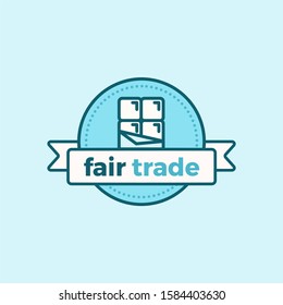Blue Vector Fair Trade Icon. Illustration of Chocolate with Fair Trade Banner