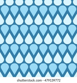 Blue Vector Falling Water Drops Seamless Pattern. Weather With Raindrop Illustration