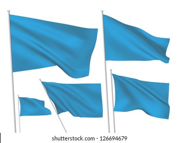 Blue vector flags. A set of 5 wavy 3D flags created using gradient meshes